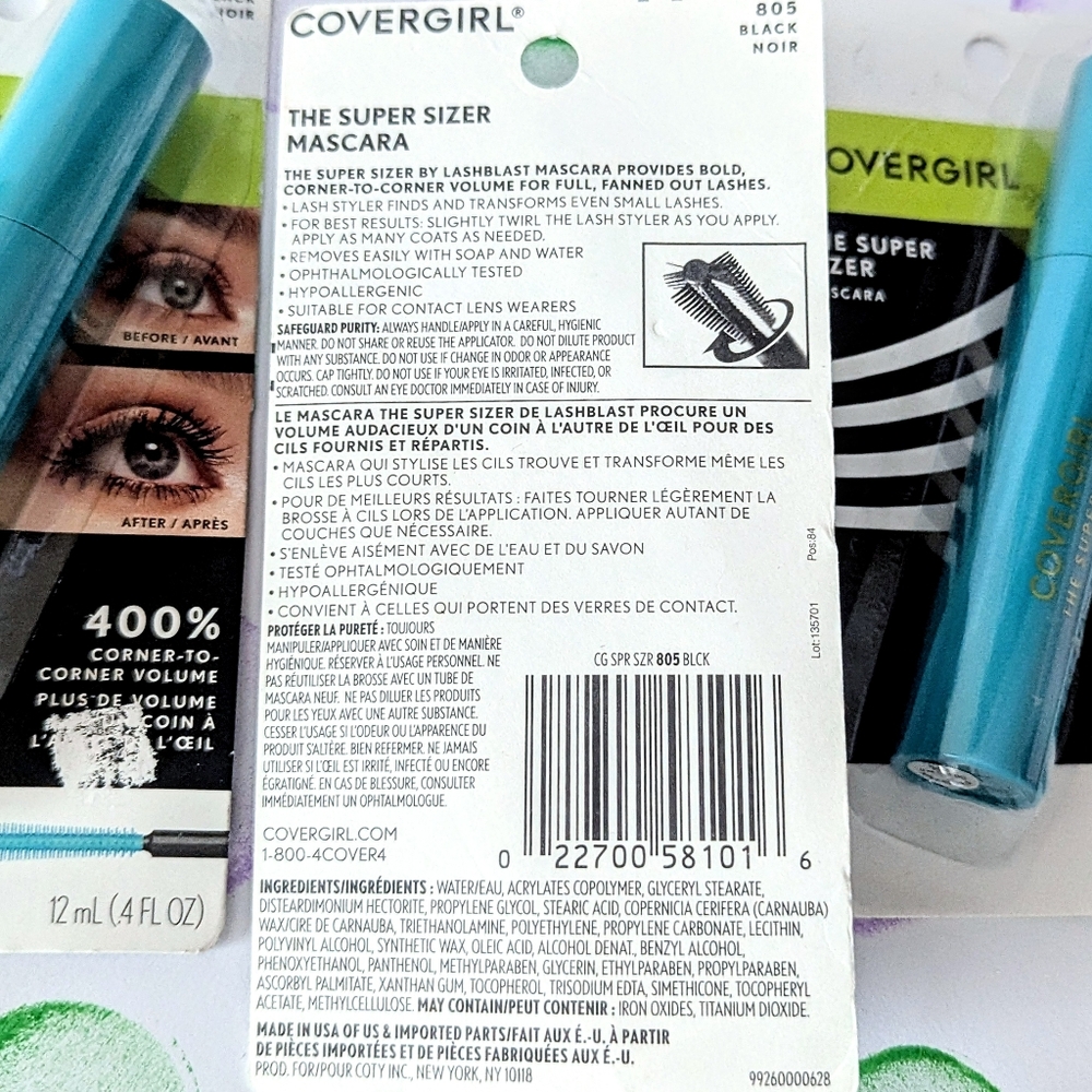 COVERGIRL The Super Sizer Lengthening Mascara 805 Black 0.44 fl oz (LOT OF 3) - Picture 6 of 7